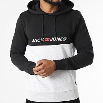 Jack And Jones - Sweat Capuche Corp Block Noir Gris Chiné